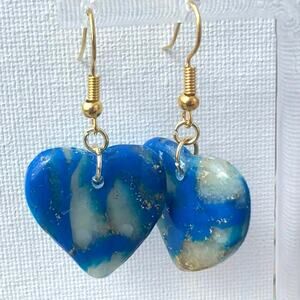 Artisan Sand & Sea Heart Clay Dangle Earrings – 1.75" Length
